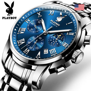 PLAYBOY Stainless Steel Quartz Watch for Men Original 2024 Sale Waterproof Casual Business Luminous Calendar Display