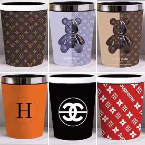 Luxury Bedroom Kitchen Living Room Bathroom High Aesthetic Value Trash Can Home Use Leather Shell Press Ring Type round Shape