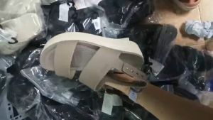 Sandal Cross đế xuồng Booklym mid cao 5cm quai bấm cho nữ màu kem nâu