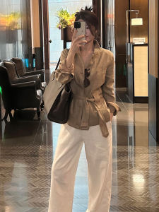QFN | Khaki Linen Tie Shirt Set Pants