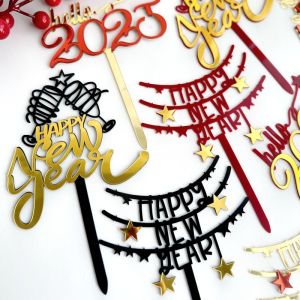 New Years Acrylic Cake Decoration Happy New Year Cross-Year Party Supplies Cake Plugins Festive Sweet Table Decorations