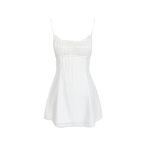Lustrous Acetate Lace Trimmed Slim Fit Spaghetti Strap Dress
