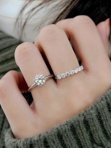 Fashionable Womens Ring with 7 Rows of Diamants S925 Pure Silver Inlaid Moissanite Non-fading for Fashion Work Clothing