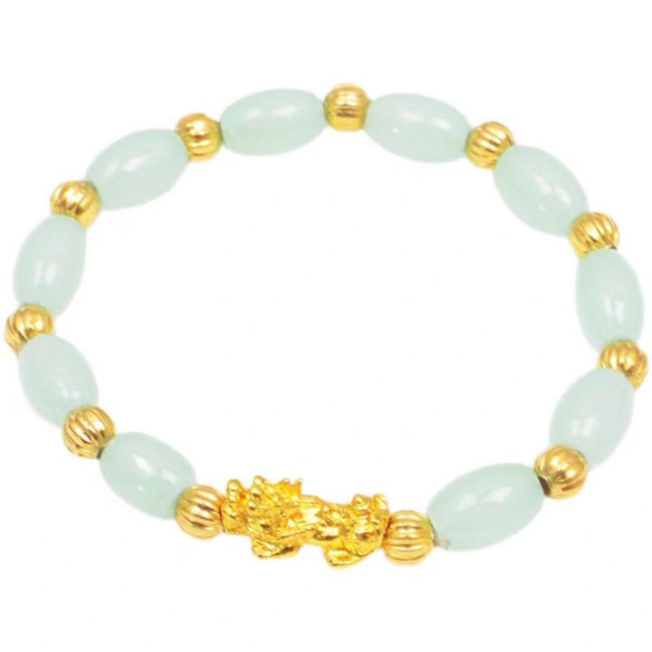 OR🧸 Gelang Pixiu Emas/ Gelang Giok Imitasi/ Gelang Batu Akik Oval