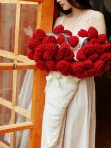 French Rose Bouquet Knitted Blanket Finished Product Nap Blanket Handmade Woven Valentines Day Wedding Gift for Best Friend