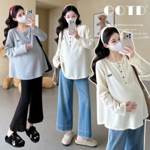 Pregnant Fashion Round Neck Long Sleeve Colorful Letter Embroidered T-shirt Slim-fit