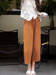 Womens High Waist Loose Straight Leg Casual Pants Pumpkin Orange Dad Jeans Summer New Style plus Size Slimming Nine Points