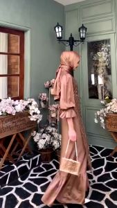 SONYA DRESS TILLE BUSUI FRIENDLY BAHAN ROBERTO SILK MIX BRUKAT TILLE MUTIARA / DRESS WANITA MUSLIM KONDANGAN