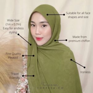 Tuneesa Premium Shawl Halfmoon Pleated Chiffon Premium Halus