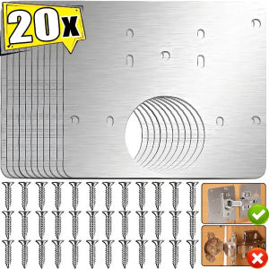 ชุดจานยึดบานพับเหล็กสเตนเลส20ชิ้นแผ่นยึดบานพับประตูตู้ในครัวพร้อมตัวยึดตู้สกรู