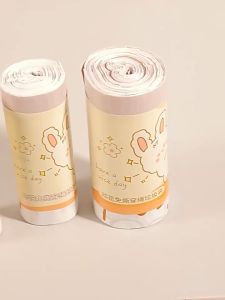 Combo 5 Cuộn Túi Đựng Rác Có Dây Rút Cỡ Lớn Tự Phân Hủy Dẻo Dai Tiện Dụng In Hình Mèo Con Dễ Thương N145