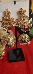 Vintage Jhumka Leaf Shaped Earrings With Beads And Tassels Elegant Pattern For Women