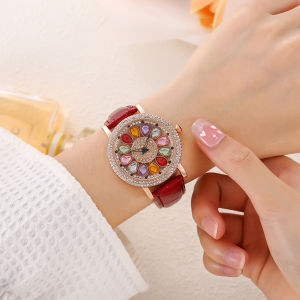 Đồng Hồ Thạch Anh Thời Trang Blingbling Dành Cho Nữ Đồng Hồ Đeo Tay Bằng Da Có Mặt Số Xoay Được Nhiều Màu Sắc Bằng Kim Cương Giả Có Thể Xoay Được