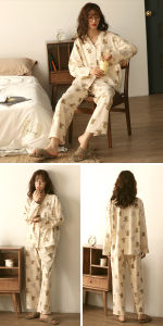 me home wear | New Cotton Long Sleeves and Pants Large Size Cute Cartoon Autumn Sleepwear