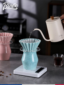 Bincoo Ceramic Hand-Poured Coffee Pot Origami Filter Cup Home Sharing Set V60 Drop Filter Coffee Brewing Kit Rustic Japanese Style