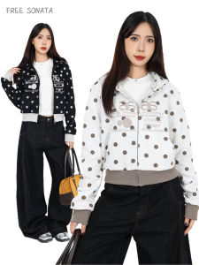 Vintage Polka Dot Letter Embroidery Color Block Hooded Jacket Casual Sweatshirt