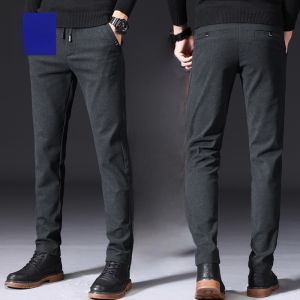 ROMON | Lormen Mens Slim Straight Casual Pants Fleece Lined Business Simple Winter Long Trousers Fashionable Autumn New Arrival