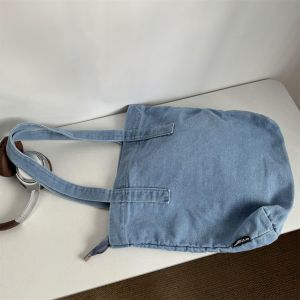 OK South Korea Dongdaemun Classic Pure Color Korean Men and Women Zip One Shoulder Canvas Blue Jean Bag Washing Water Commuter Bag