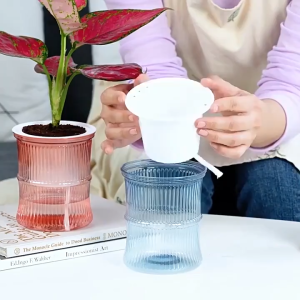 Lazy Hydroponic Flower Pot Automatic Water-Absorbing Flowerpot Transparent Double Layer Plastic Self Watering Planter Office
