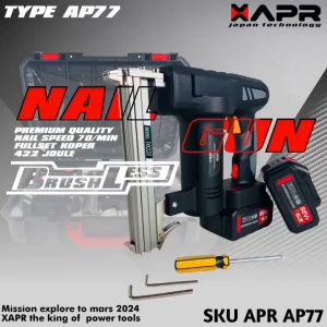APR JAPAN AP77 MESIN TEMBAK PAKU NAIL GUN BATERAI CORDLESS GARANSI RESMI 3 TAHUN
