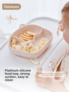 Domicoco | Baby Silicone Feeding Plate Bowl Fork Spoon Set Bib Milk Cup Combo
