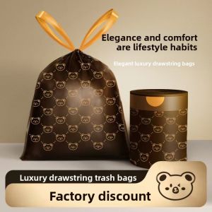 Luxury Printed Drawstring Trash Bag Extra Thick Handless Home Use Dirt Resistant Non See through Eco Friendly Household Cleaning Tool