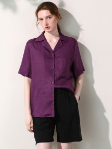 Miccbeirn | Pure Linen Casual Commute Short Sleeve Shirt Loose Classic Color Breathable Comfortable Women Open Cardigan Style Top