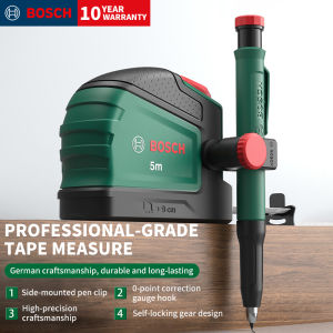 Bosch | BOSCH 3/5 M Retractable Tape MeasureHigh Carbon SteelSelf-Locking with Pen ClipZero Point Calibration Hook