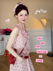 ZHENMANZI | Ruffled Pink Dots Skirt Set