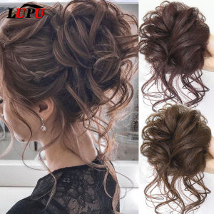 LUPU Tổng Hợp Búi Tóc Chignon Lộn Xộn Xoăn Co Giãn Scrunchy Nâu Đen Sợi Nhiệt Độ Cao Phần Lông Cho Nữ Kẹp Tóc