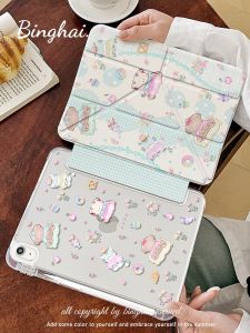 Acrylic Protective Case for  11th Generation 2025 Model with Pen Slot Floral Bear Design High Transparency Anti-Bend