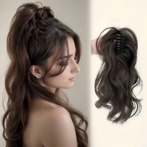 12 นิ้วสั้น Wavy Synthetic Claw คลิปต่อผมหางม้าทนความร้อนผมหางม้าพร้อมคลิปคว้าสําหรับผู้หญิงทุกวัน