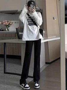 Slim Straight Black Denim Jeans Women High Waist Slimming Pear Body Shape Smoke Tube Pants Wide Leg Pants Autumn New Arrival