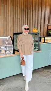 Kemeja Atasan Blouse Linen Kerut Depan Wanita/ Atasan Blouse Kemeja Linen Wanita