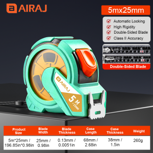 AIRAJ | AIRAJ 3-10m Metric & Imperial Self-Locking Tape Measure Double-Sided Blade with Horn Buckle Thickened ABS Housing Sturdy