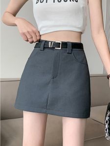 Váy Ngắn Công Sở Màu Xám Cạp Cao Chữ a Phong Cách Mỹ Cho Nữ Mùa Hè 2025 Váy Ngắn Chữ a Không Đối Xứng Trang Phục Công Sở