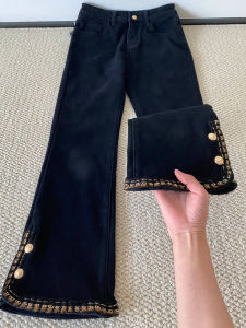 THIYKNDOT Ting Yunduo Design Sensation Niche Drewstring Denim Jeans for Women High Waist Micro Flared Straight Pants Winter Spring