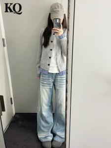 American Washed Wide Leg Denim Jeans Womens Early Autumn New Style Retro Loose Casual Lazy Straight Leg Trousers