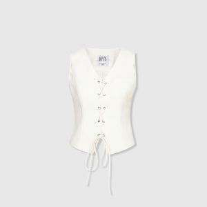 HPLY Spring New Womens Stylish Waist-Cinching Drawstring Suit Vest HDD11660020 Commute Style V-neck Polyester Wool Blend