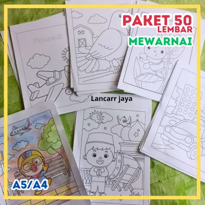 50 lembar Kertas Mewarnai / coloring book / worksheet / buku gambar mewarnai
