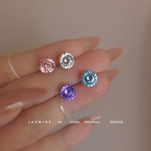 5A Grade Silver Halo Flashing Zircon Earrings Piercing Sleeping No Need to Remove Ear Jewelry Pure Silver Cut Geometric Pattern for Women