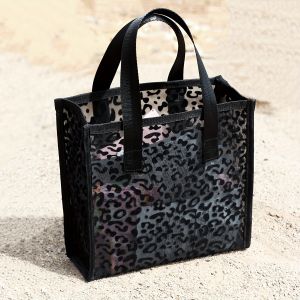 Túi Tote Lưới Đen Lớn Hình Trái Tim Kiểu Dáng Mở Chất Liệu Nylon Có Hai Quai Xách Bên Trong Rộng Rãi Thích Hợp Cho Du Lịch Đi Bơi Mua Sắm