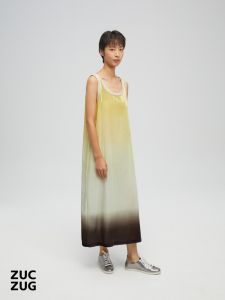 ZUCZUG Spring 2024 U-neck Velvet Print Casual Womens Dress Elegant Zipper Print Pleated Basic Style Mid-length Spring Dress