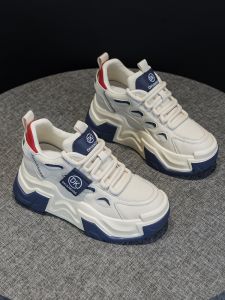 Womens Dad Shoes Thick Bottom Real Leather Casual White Sneakers Heightening Autumn Winter Versatile Korean Style Student Leisure