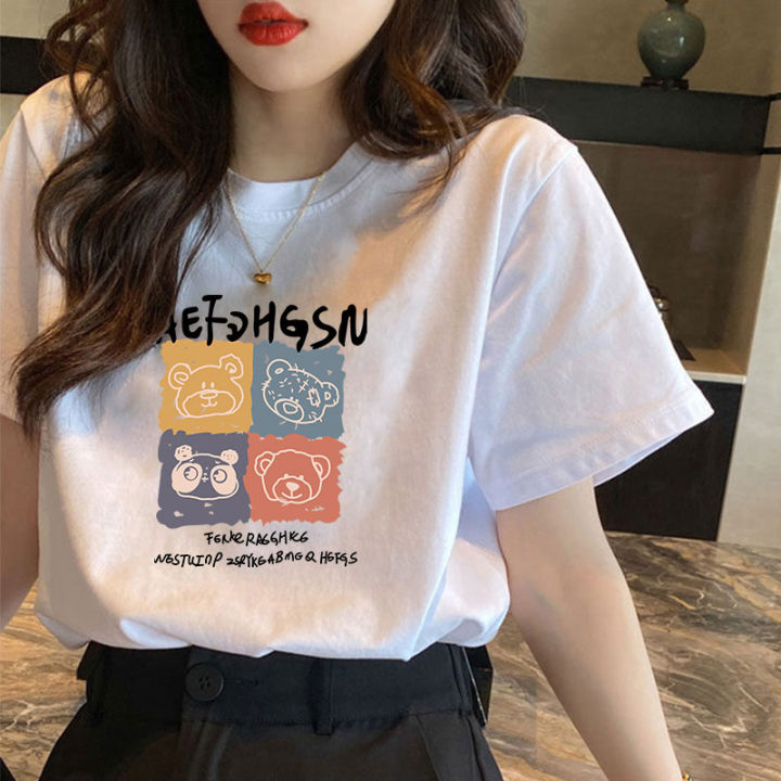 เสื้อยืดแขนสั้นผ้าไหมน้ำแข็งสีขาวสำหรับผู้หญิงในช่วงฤดูร้อน ผ้าฝ้ายแท้ ...