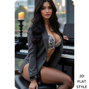 CIFbuy | Vintage Metal Wall Art Female Pianist - 2D Retro Music Decor for Home Man Cave