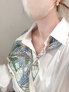 Retro Korean Green Graffiti Print Silk Scarf  Artistic Versatile Neck Scarf Accessory for Women Summer Autumn Seasons