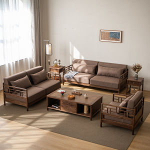 New Chinese Style Black Walnut Wood Sofa Combination Zen Style Vacation Home Song Dynasty Aesthetic Office Hotel Villa Furniture