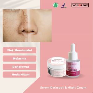 Yonglow Skincare Paket 2in1 Serum Darkspot Night Cream Krim Malam Resmi BPOM Formulasi dr Yong Serum Penghilang Flek Melasma Membandel Serum Penghilang Noda Hitam Pemutih Kulit Wajah Glowing