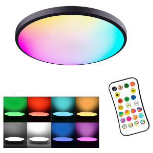 Angelila 12 inch RGB Surface Mounted LED Ceiling Light 3 Colors Round Downlight 24W Night Lamp Dimmable LED Down Light with Remote for Living Room Kids Bedroom
